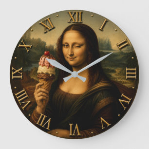Funny Ice Cream Mona Lisa Large Clock