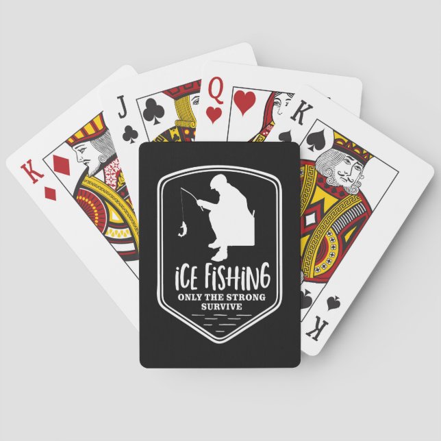 Funny Ice Fishing Fisherman Black Playing Cards (Back)