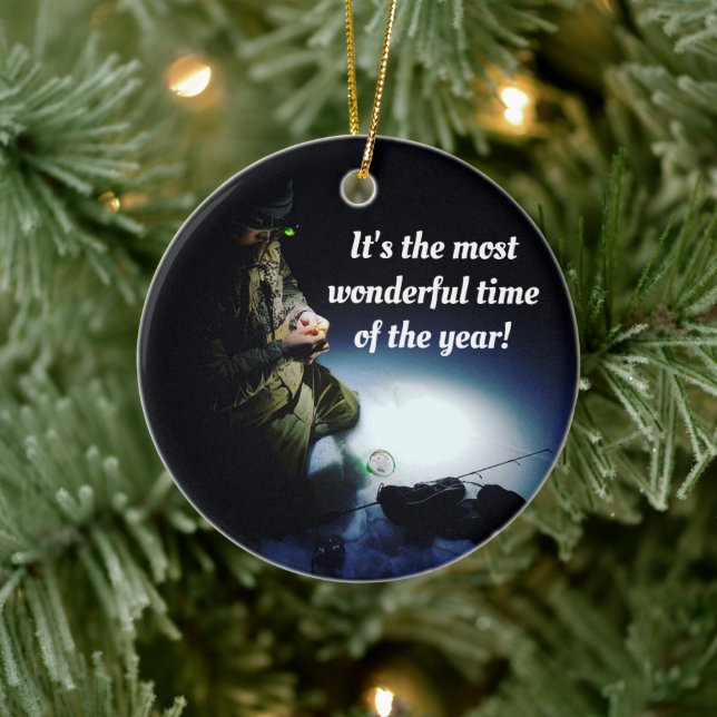 Funny Ice Fishing Holiday Ceramic Tree Decoration (Tree)