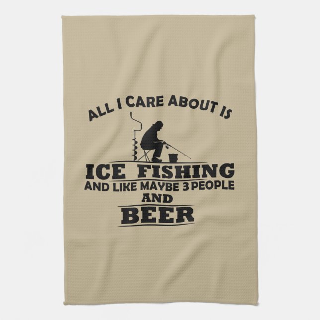 Funny Ice Fishing sayings  Tea Towel (Vertical)