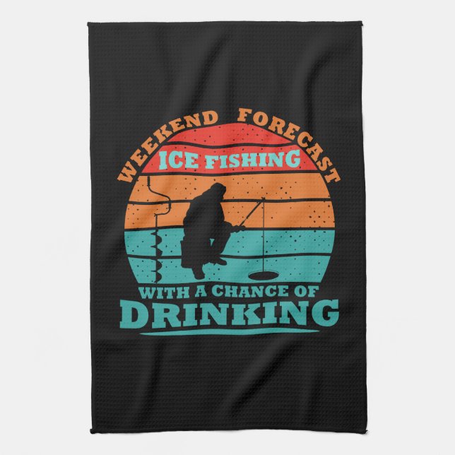 Funny Ice Fishing Tea Towel (Vertical)