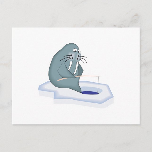funny ice fishing walrus postcard (Front)