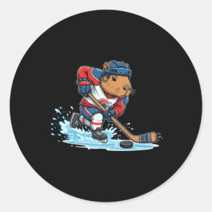 Funny Ice Hockey Capybyra Classic Round Sticker