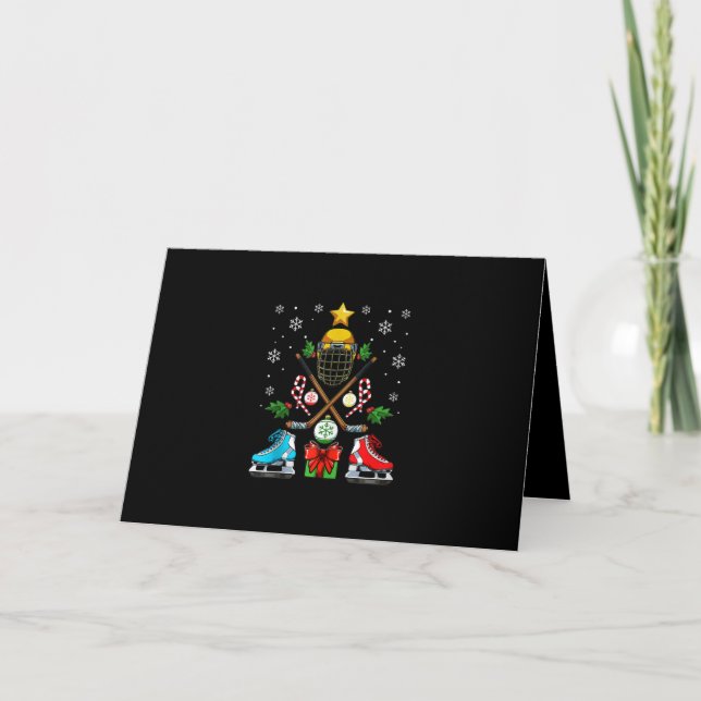 Funny Ice Hockey Christmas Ornament Tree Xmas Boys Card (Front)