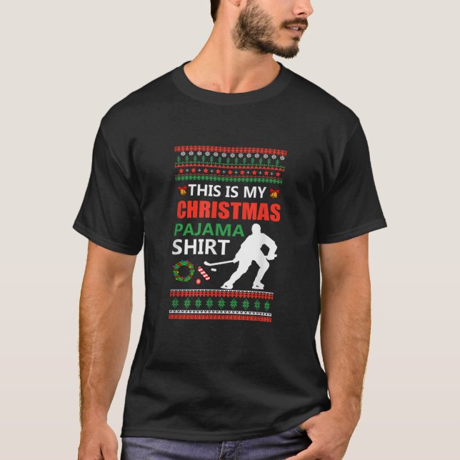 Funny Ice Hockey Christmas Pajama Ugly X Mas Sweat T-Shirt (Front)
