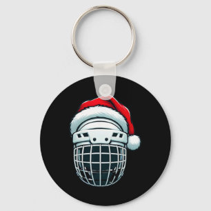 Funny Ice Hockey Helmet Santa Hat Christmas Holida Key Ring