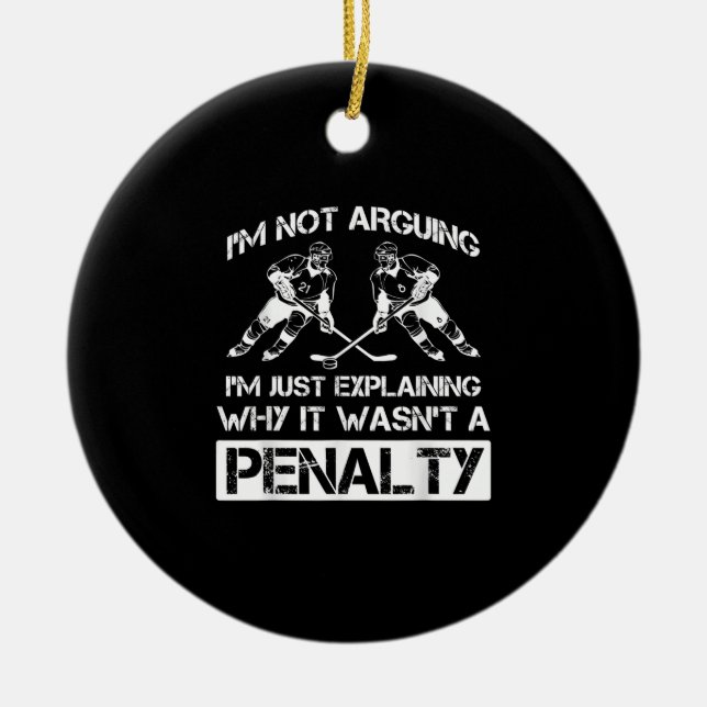 Funny Ice Hockey Player Discussing Bully Penalty Ceramic Tree Decoration (Front)