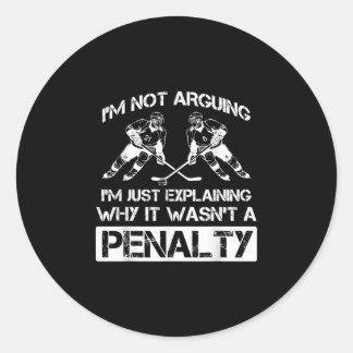 Funny Ice Hockey Player Discussing Bully Penalty Classic Round Sticker