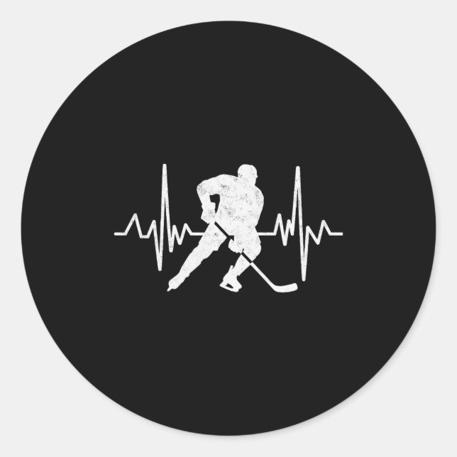 Funny Ice Hockey Player Goalie Heartbeat Hockey Fa Classic Round Sticker (Front)