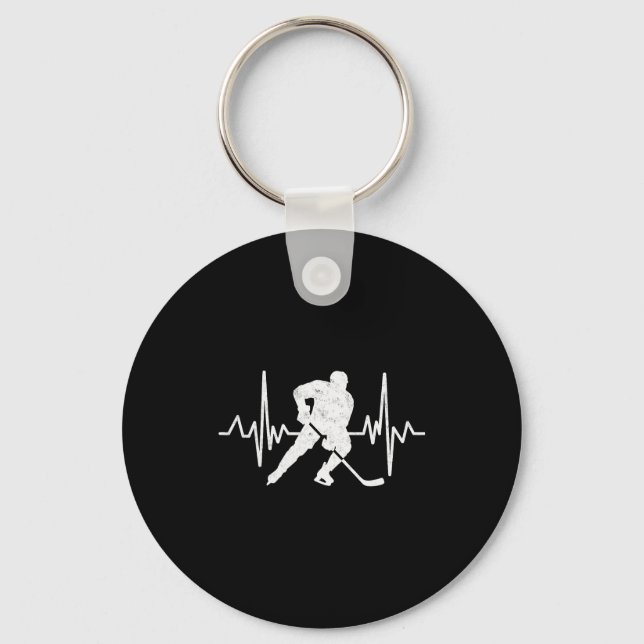 Funny Ice Hockey Player Goalie Heartbeat Hockey Fa Key Ring (Front)