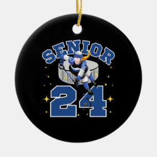 Funny Ice Hockey Senior 2024 Ceramic Tree Decoration
