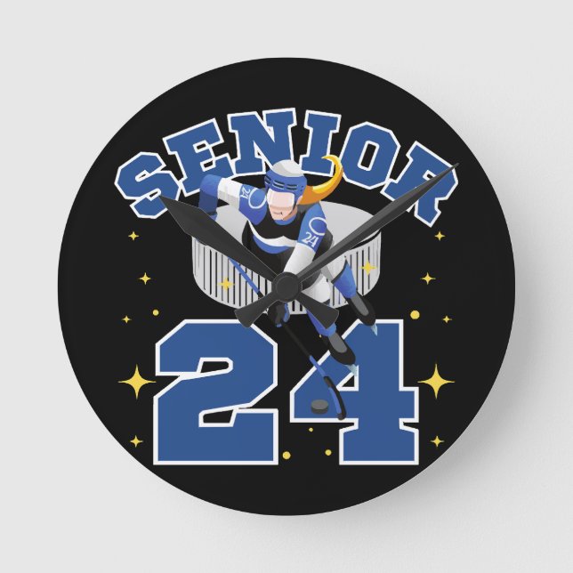Funny Ice Hockey Senior 2024 Round Clock (Front)
