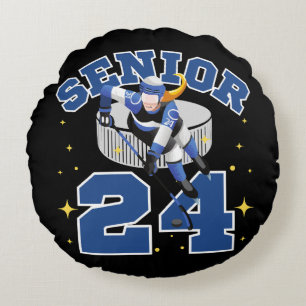 Funny Ice Hockey Senior 2024 Round Cushion