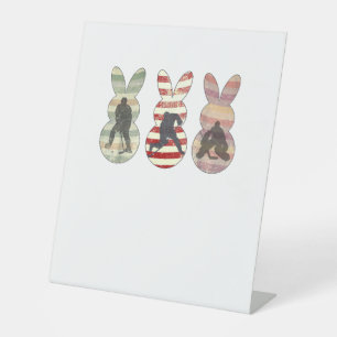 Funny Ice Hockey Sports Easter Bunny Rabbits Easte Pedestal Sign