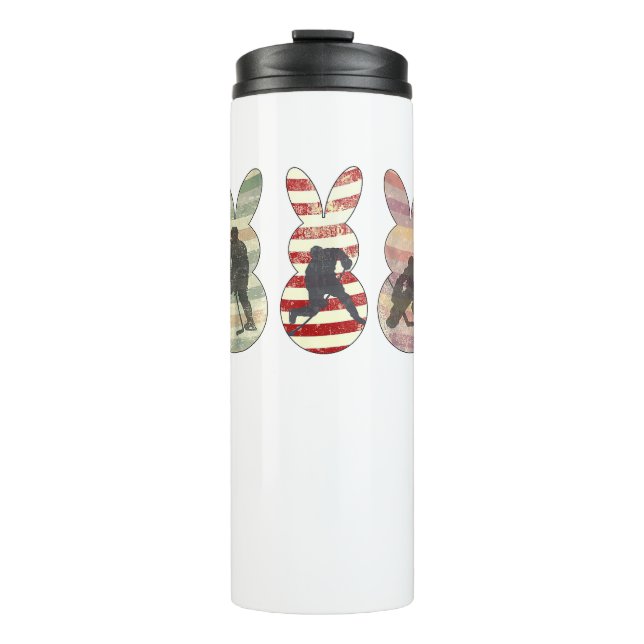 Funny Ice Hockey Sports Easter Bunny Rabbits Easte Thermal Tumbler (Front)