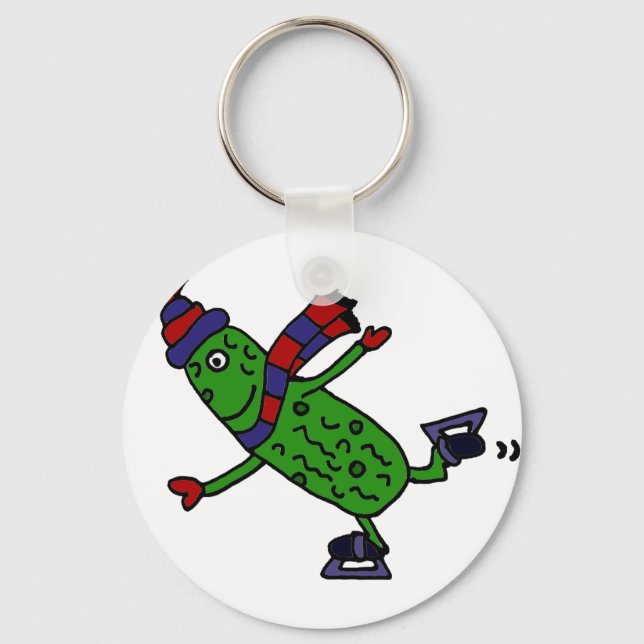 Funny Ice Skating Pickle Design Key Ring (Front)