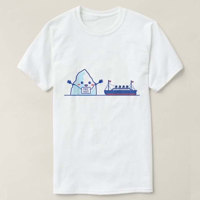 Funny Iceberg and Ship Free Hugs Meme T-Shirt (Design Front)