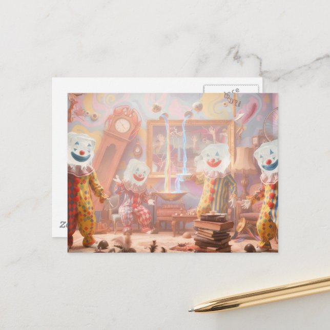 Funny icecube clowns surreal circus postcard (Front/Back In Situ)