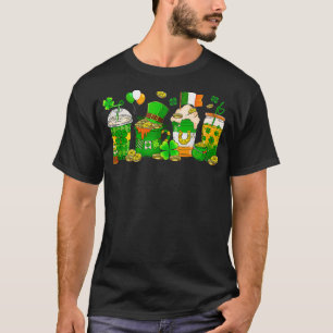 Funny Iced Coffee Latte Cups Shamrocks St Patricks T-Shirt