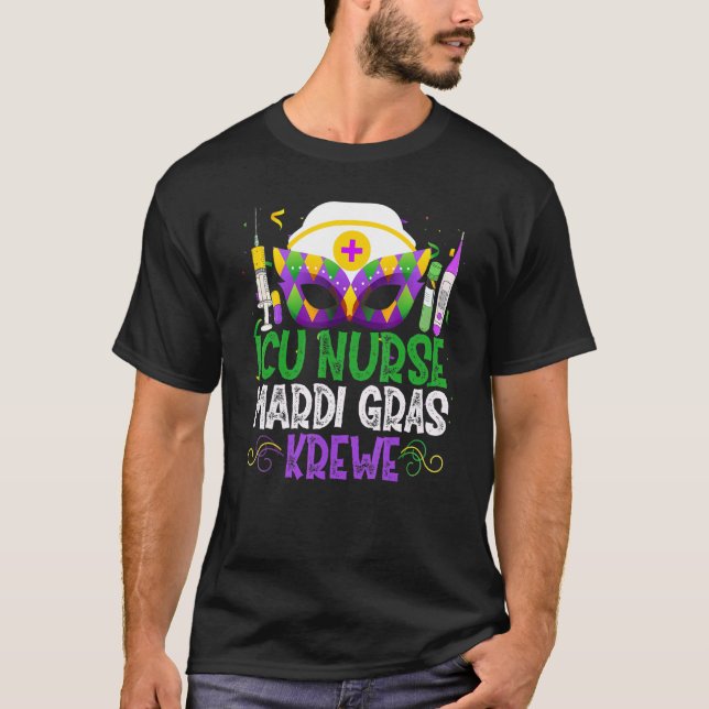 Funny Icu Nurse Krewe Masks Mardi Gras Carnival Pa T-Shirt (Front)