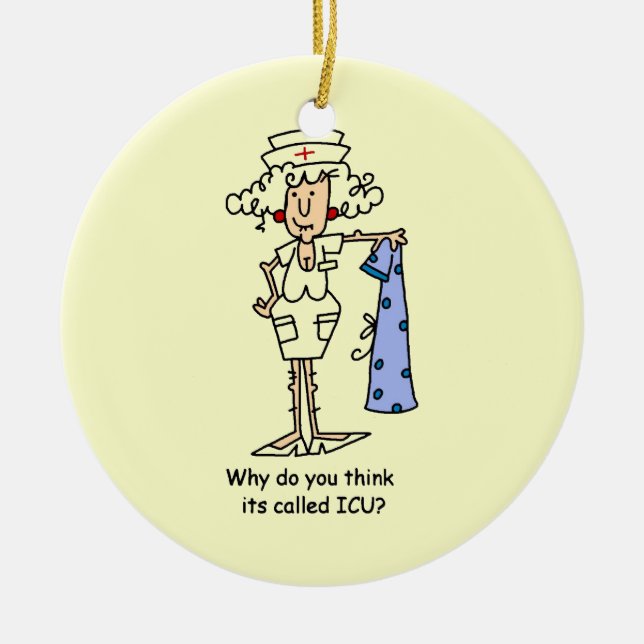 Funny ICU Nurse T-shirts and Gifts Ceramic Tree Decoration (Front)