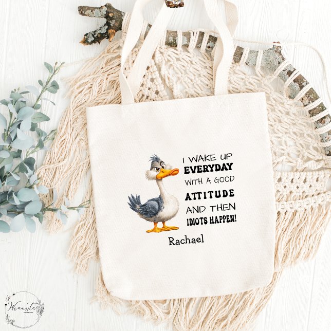  Funny "Idiots Happen" Angry Duck Personalised Tote Bag (Creator Uploaded)