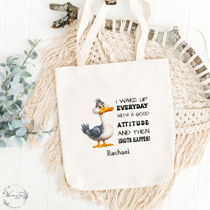 Funny "Idiots Happen" Angry Duck Personalized Tote Bag