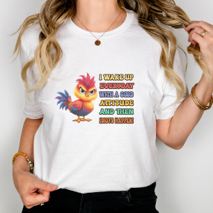  Funny "Idiots Happen" Angry Rooster Sarcastic T-Shirt