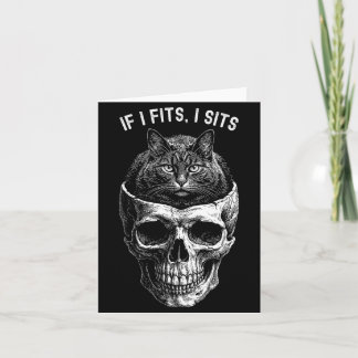 Funny If Fits Sit Black Cat Skull Minimalist Meme Card