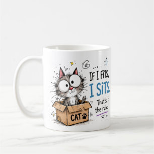 Funny "If I Fits, I Sits" Cute Cat in Box Coffee M Mug