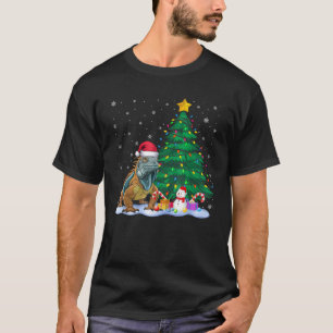 Funny Iguana Xmas Tree Lights Reindeer Hat Christm T-Shirt