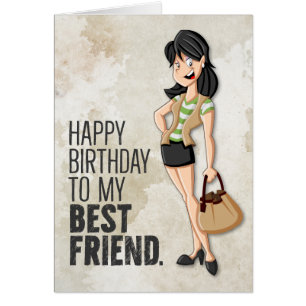 Funny Illustrated Chic Girl Happy Birthday Card
