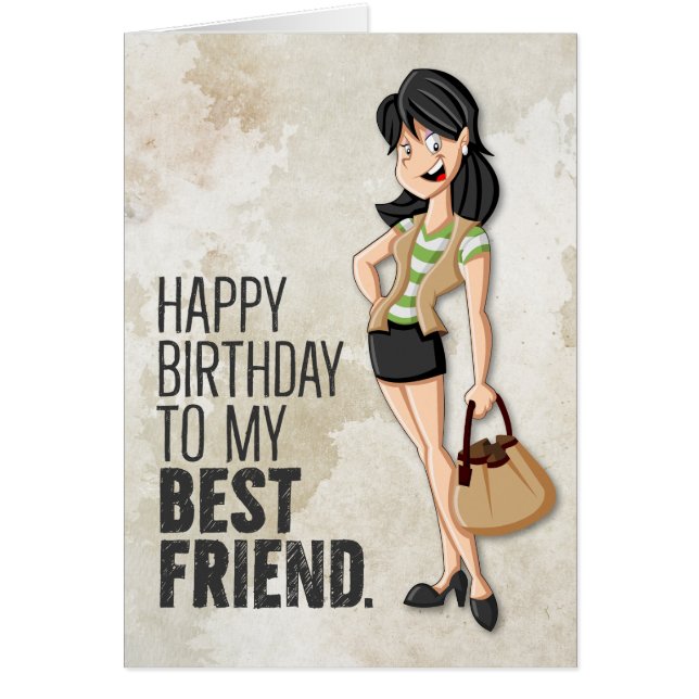Funny Illustrated Chic Girl Happy Birthday Card (Front)