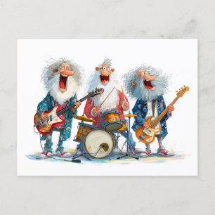 Funny illustration of seniors playing rock music holiday postcard
