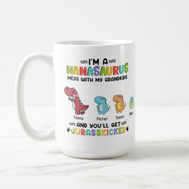 Funny I'm a nanasaurus up to 3 kids   Coffee Mug (Left)
