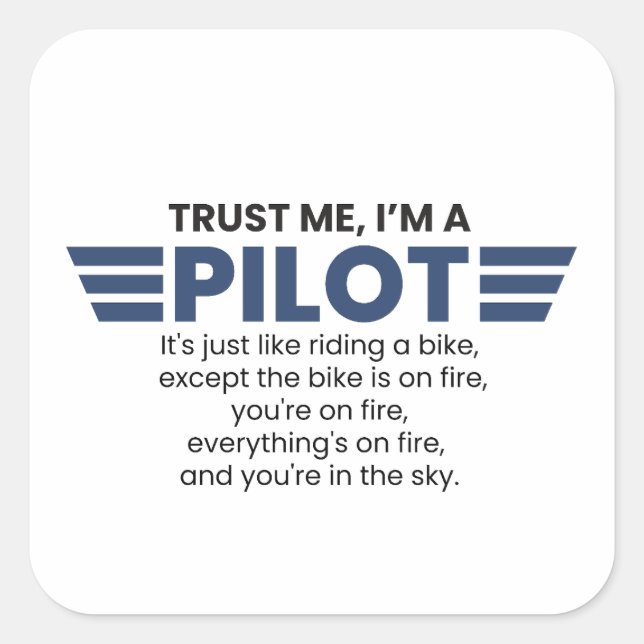 Funny I'm a Pilot Quote Square Sticker (Front)