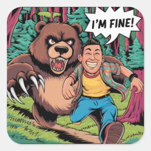 Funny "I'm Fine" Cartoon Illustration Square Sticker