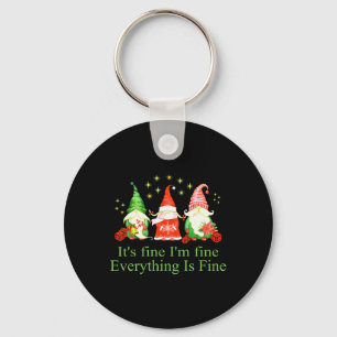 Funny I'm Fine Everything Is Fine Gnome Christmas Key Ring