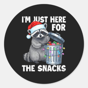 Funny I'm Just Here For The Snacks Raccoon Christm Classic Round Sticker