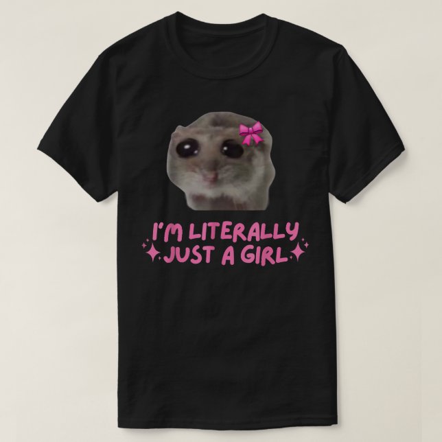 Funny I'm Literally Just a Girl Sad Hamster Meme T-Shirt (Design Front)