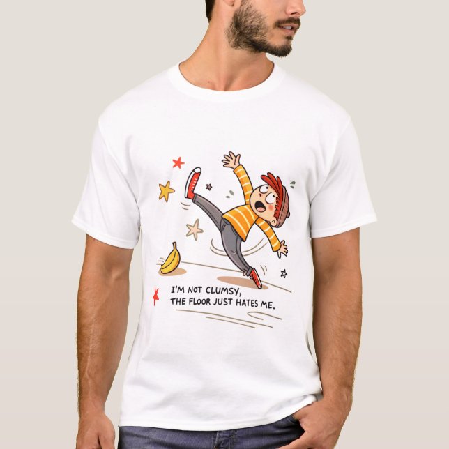Funny "I'm Not Clumsy" Banana Peel CartoonT-Shirt T-Shirt (Front)