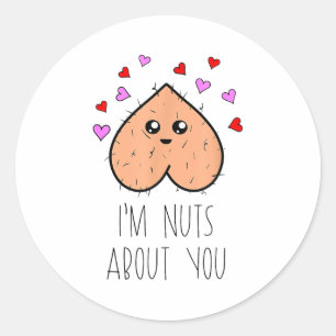 Funny Im Nuts About You Fun Heart Valentine Couple Classic Round Sticker