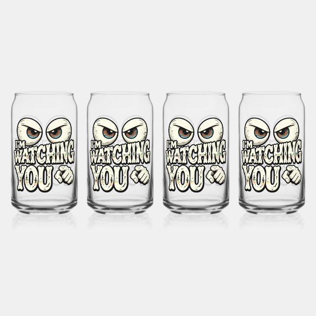 Funny "I'M WATCHING YOU" Retro Eyes Coffee Mug - O Can Glass (Front)