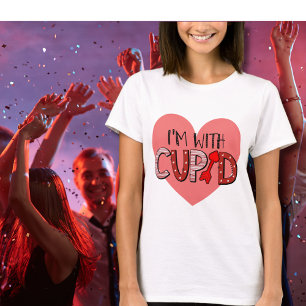 Funny I'm With Cupid Red Fancy Script Pink Heart T-Shirt