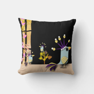 Funny Imaginary Birds Throw Pillow