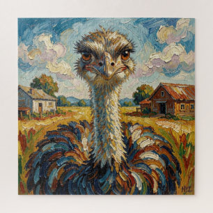 Funny Impasto Ostrich on a Ranch Jigsaw Puzzle
