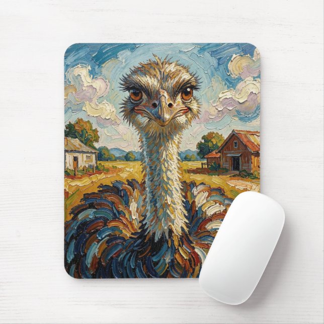 Funny Impasto Ostrich on a Ranch  Mouse Mat (With Mouse)