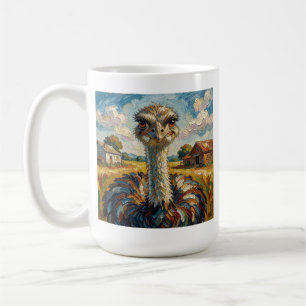 Funny Impasto Ostrich on a Ranch Personalised Coffee Mug