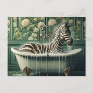 Funny in a Bathtub Zebra Postcard