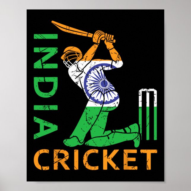 Funny India Flag Cricket Supporters Tee Indian Cri Poster (Front)